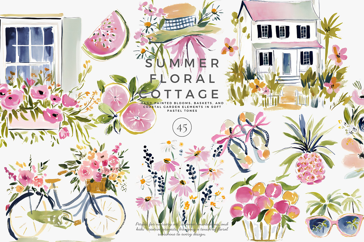Summer watercolor clipart set, a Decorative Illustration by Patishop Art (Photo 1 of 8)