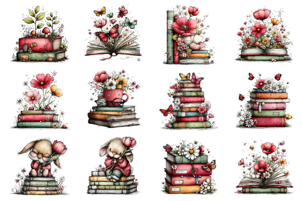 Whimsical Spring Books Clipart, an Illustration by Dream Creation (Photo 3 of 5)