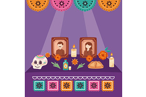dia de los muertos religious altar, an Illustration by studiogstock