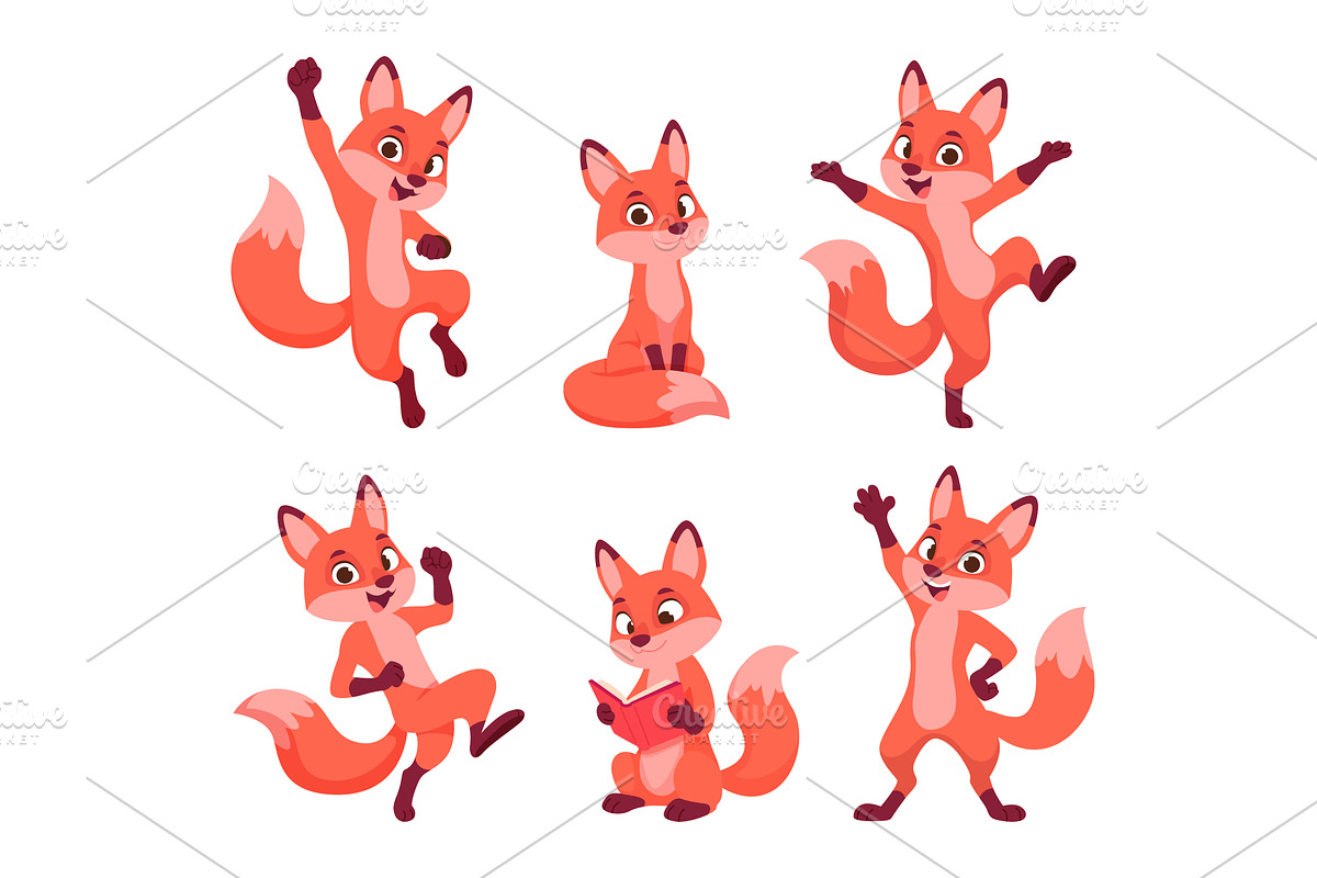 Fox. Cute cartoon wild animal fox in, an Animal Illustration by Onyx