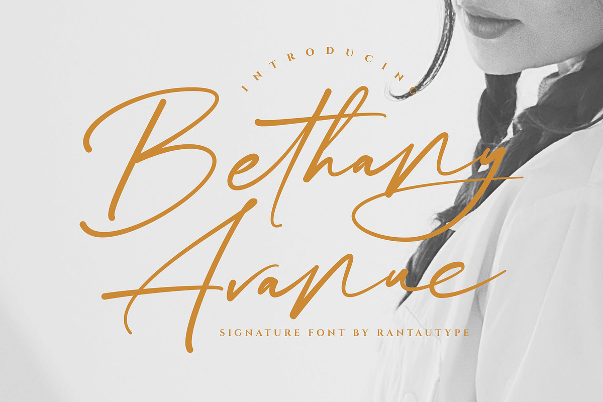 Bethany Avanue Modern Business Font, a Script Font by RantautypeStudio (Photo 1 of 15)