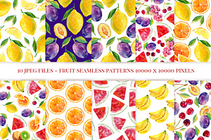 Watercolor Fruits & 10 Cool Patterns