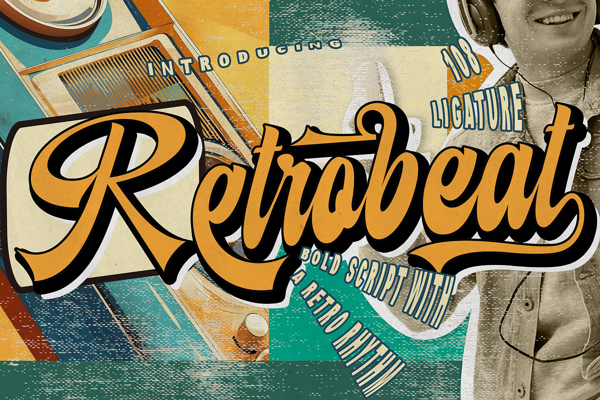 Retrobeat – Bold Retro Script Font, a Script Font by Letterara (Photo 1 of 14)