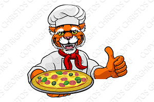 Tiger Pizza Chef Cartoon Restaurant, an Animal Illustration by Christos Georghiou