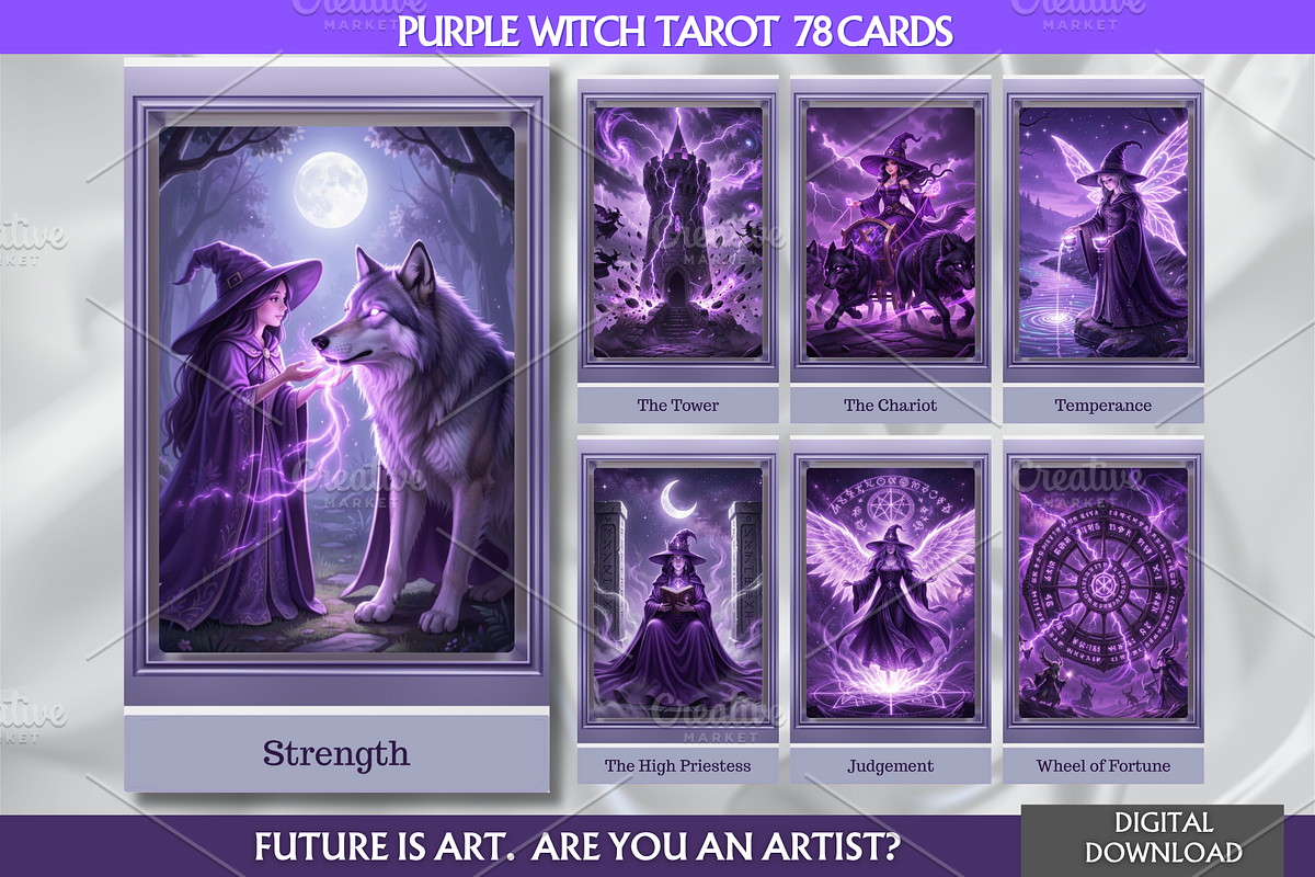 Purple Witch Tarot Cards Deck, a Decorative Illustration by Mugio (Photo 1 of 4)
