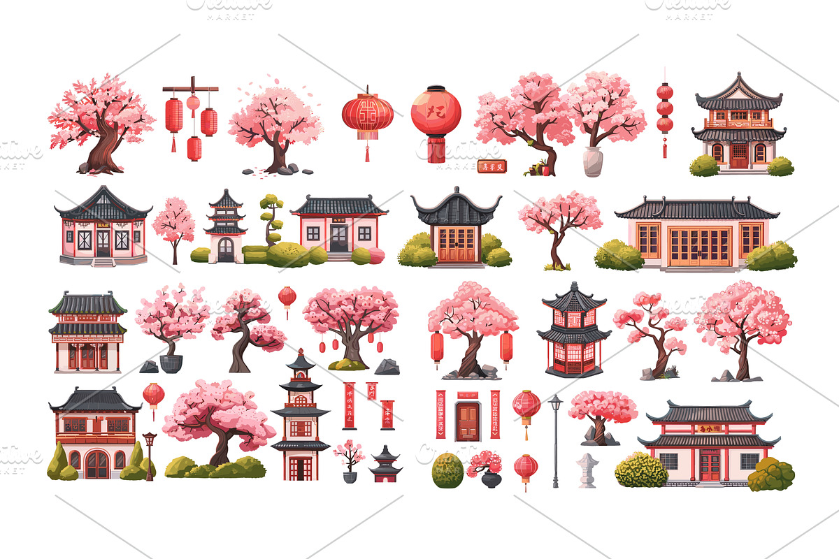 Chinese city streets elements, an Object Illustration by Stock-Smart-Start