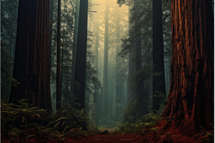Redwood forest. Generate Ai, a Nature Photo by Ylivdesign