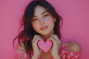 Happy young woman holds in hands paper heart, a Person Photo by AlyaAnd