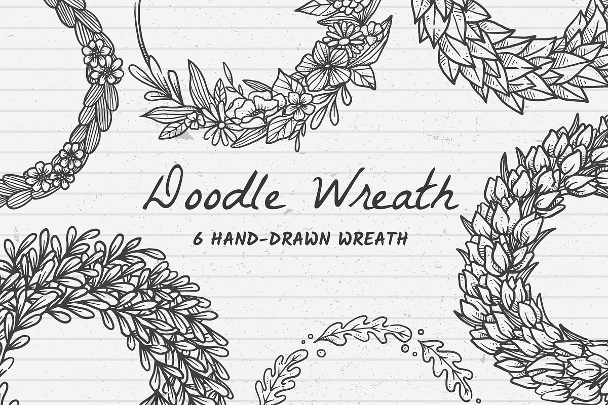 6 Hand Drawn Wreath, an Object Graphic by Ladle&co. (Photo 1 of 2)