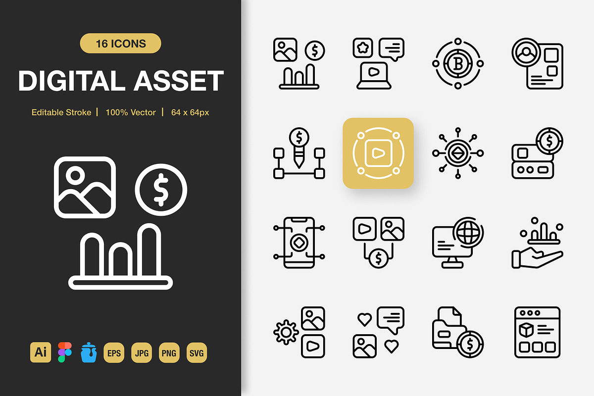 Digital Asset Outline Icons, an Icon by Spacepixel Creative