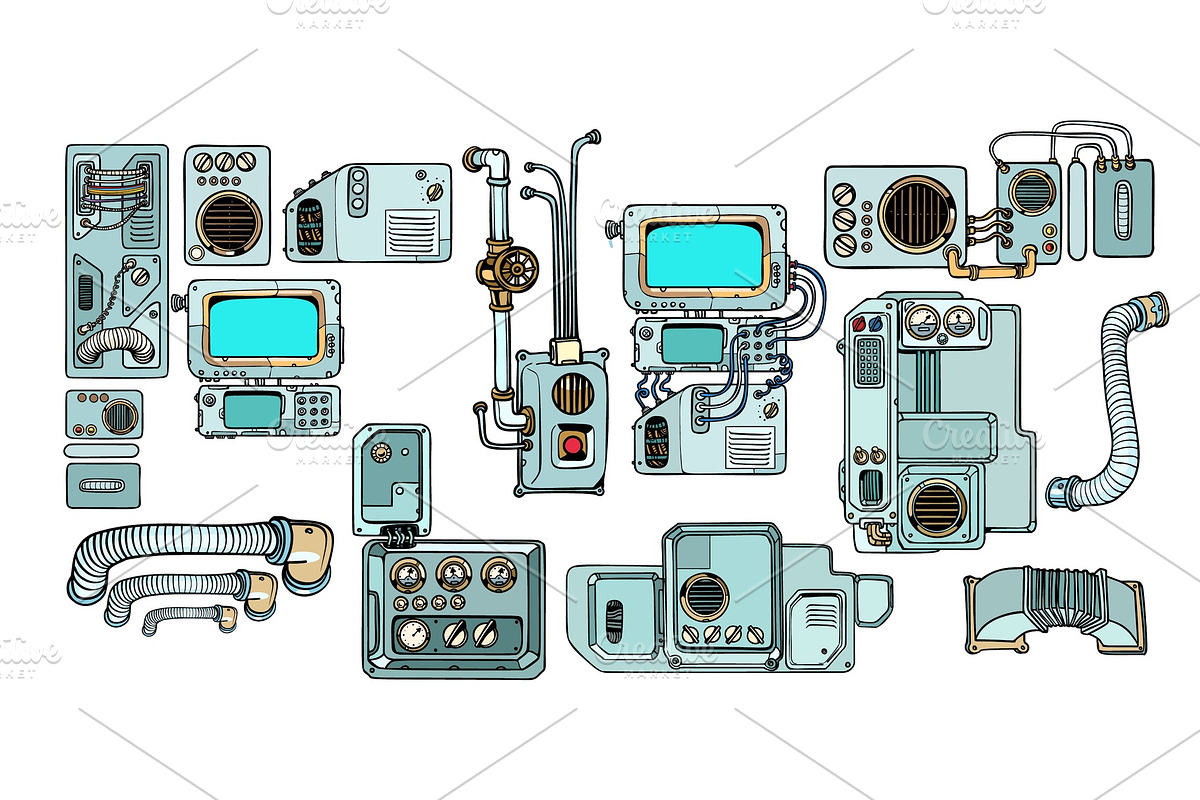 Cyberpunk robots mechanisms and, a Technology Illustration by studiostoks