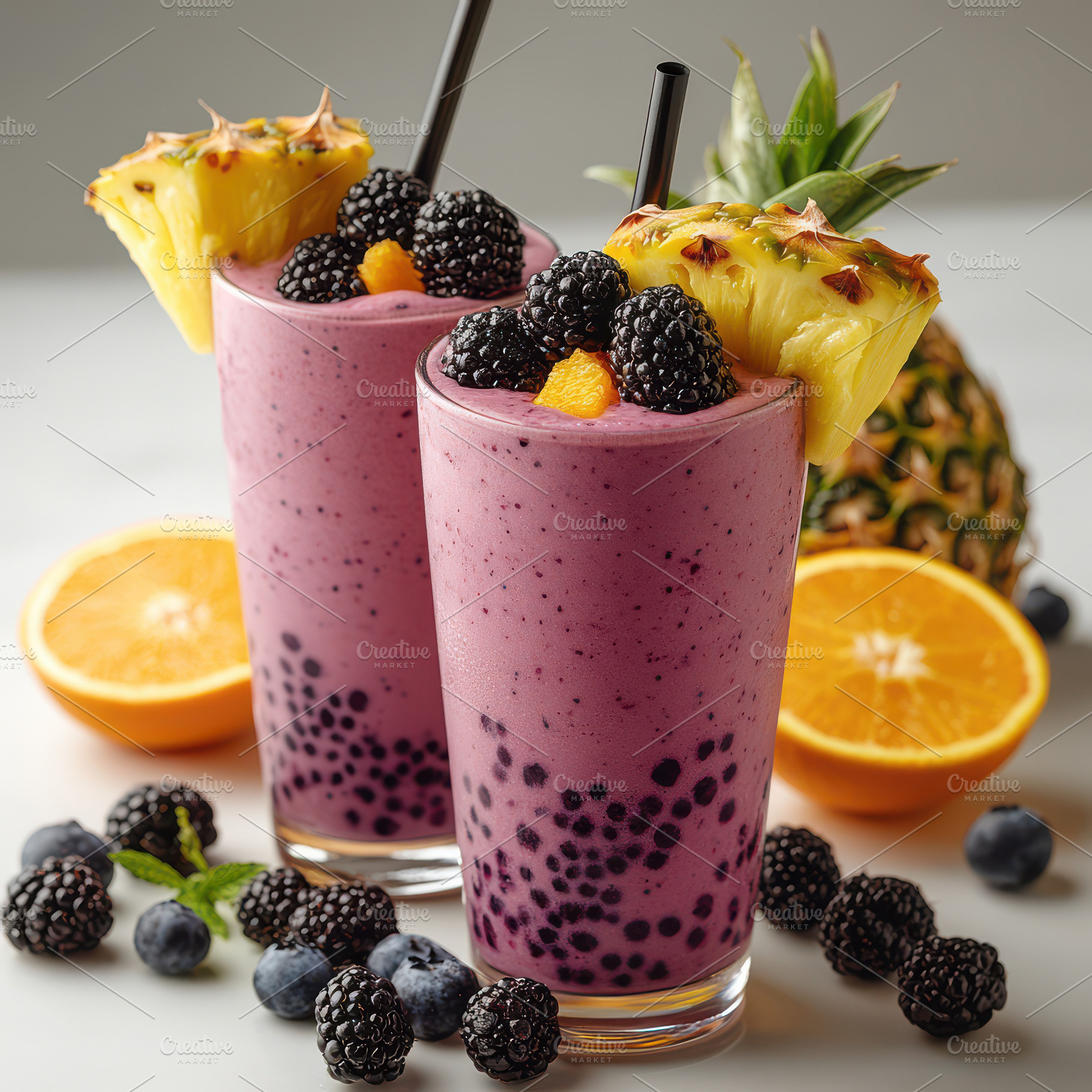 Delicious fruit smoothies with black, a Food & Drink Photo by Pixeness Studio