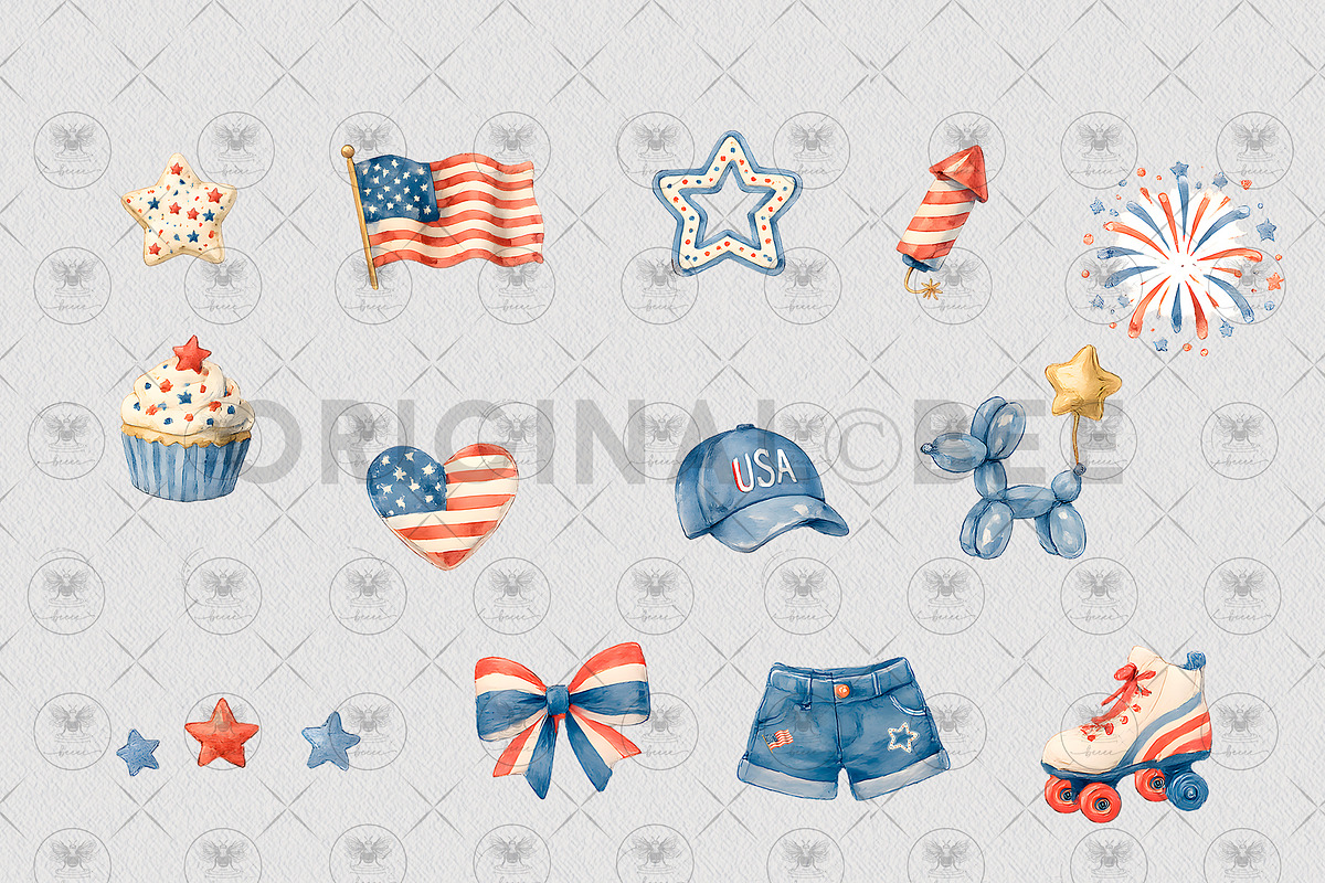 4th of July Watercolor Clipart, an Education Illustration by BigCakeBee (Photo 3 of 4)