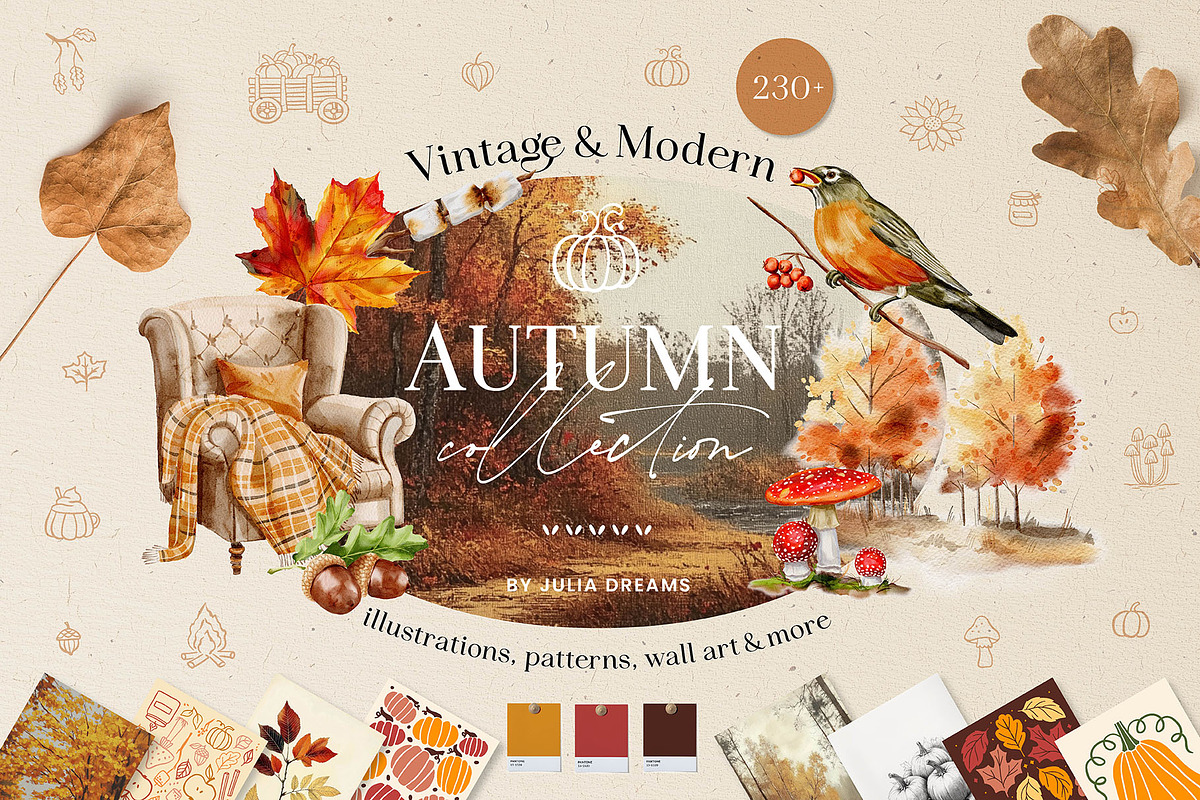 Autumn Serenity Watercolor Clipart, a Graphic by Julia Dreams (Photo 1 of 12)
