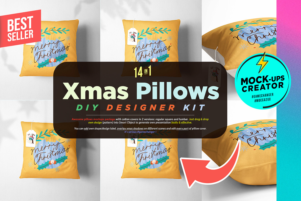 Xmas Pillows Covers 14xMock-ups, a Print Template by Mocca Mockups Store (Photo 1 of 7)