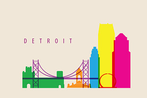 Detroit City Landmarks Illustration