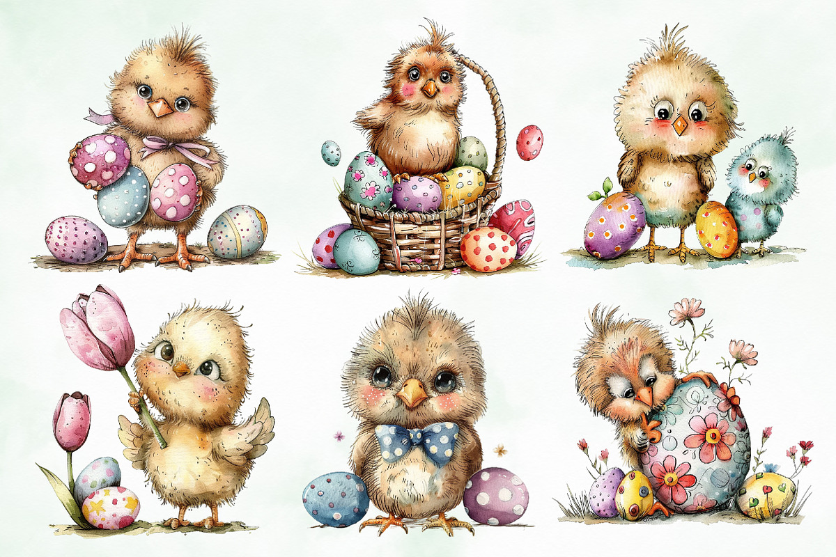 Watercolor Easter Chicks Clipart, an Illustration by Creative Art (Photo 8 of 8)