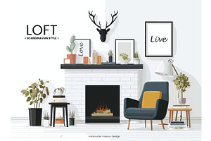 Loft living room. Scandinavian style, an Object Illustration by Stock-Smart-Start