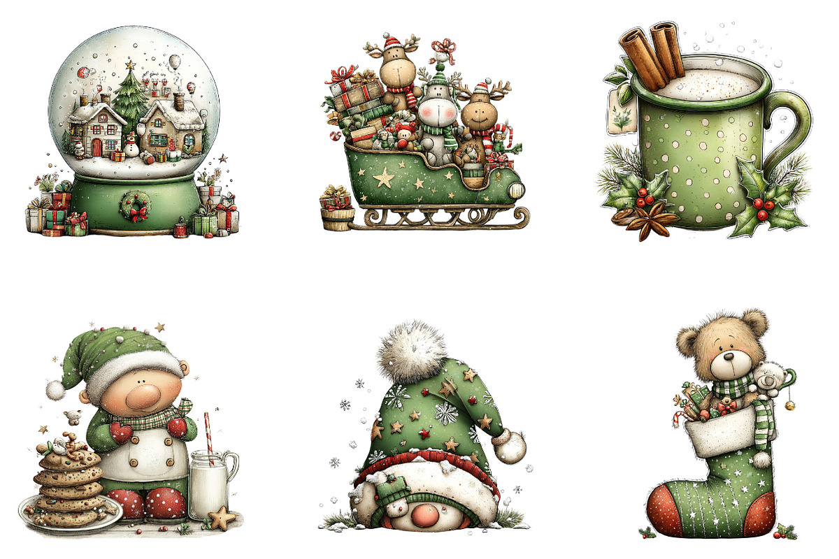 Cute Christmas Watercolor Clipart, an Illustration by designcity5 (Photo 2 of 5)