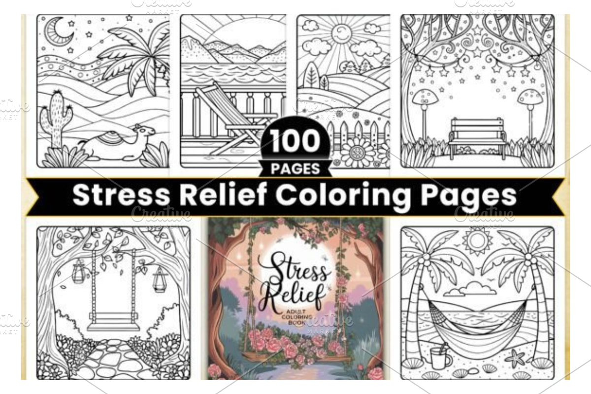 Stress Relief Adult Coloring Book, a Decorative Illustration by Design Station (Photo 1 of 4)
