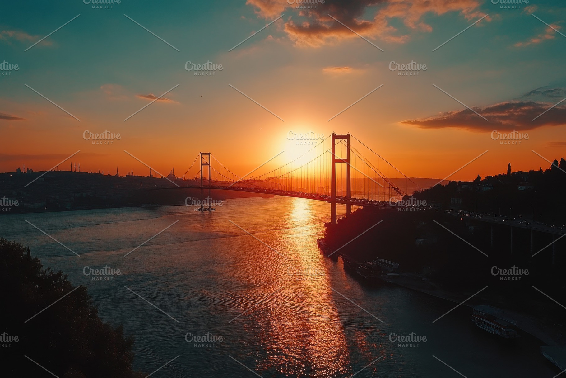 Bosphorus bridge drone shot at sunse, a Photo by Iftikhar Alam