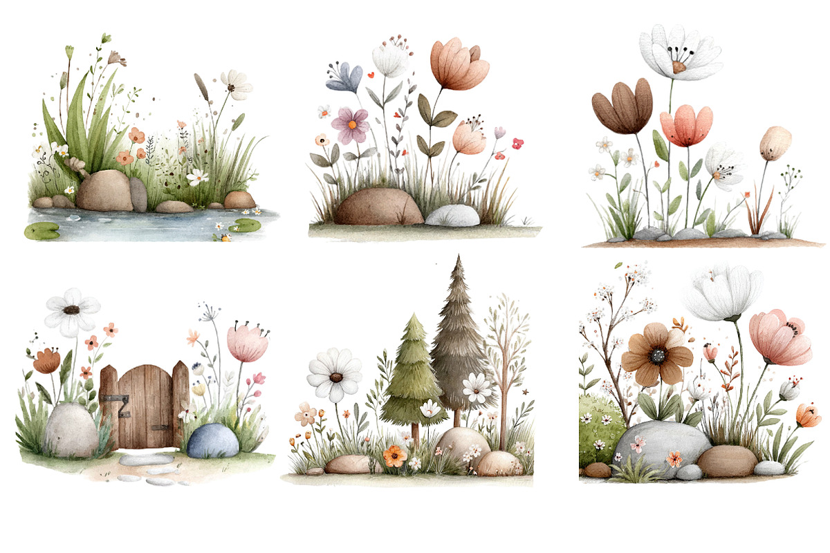 Watercolor Spring Scene Clipart, an Illustration by Designworld (Photo 3 of 6)
