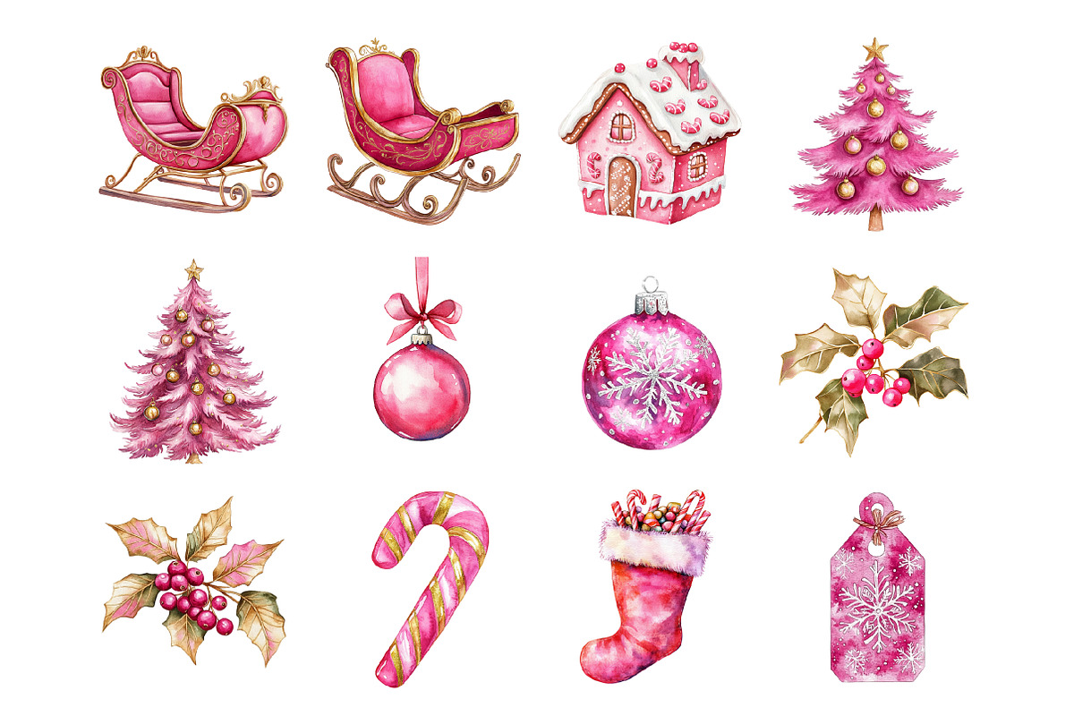 Hot Pink Christmas Clipart, an Illustration by Design Market (Photo 3 of 3)