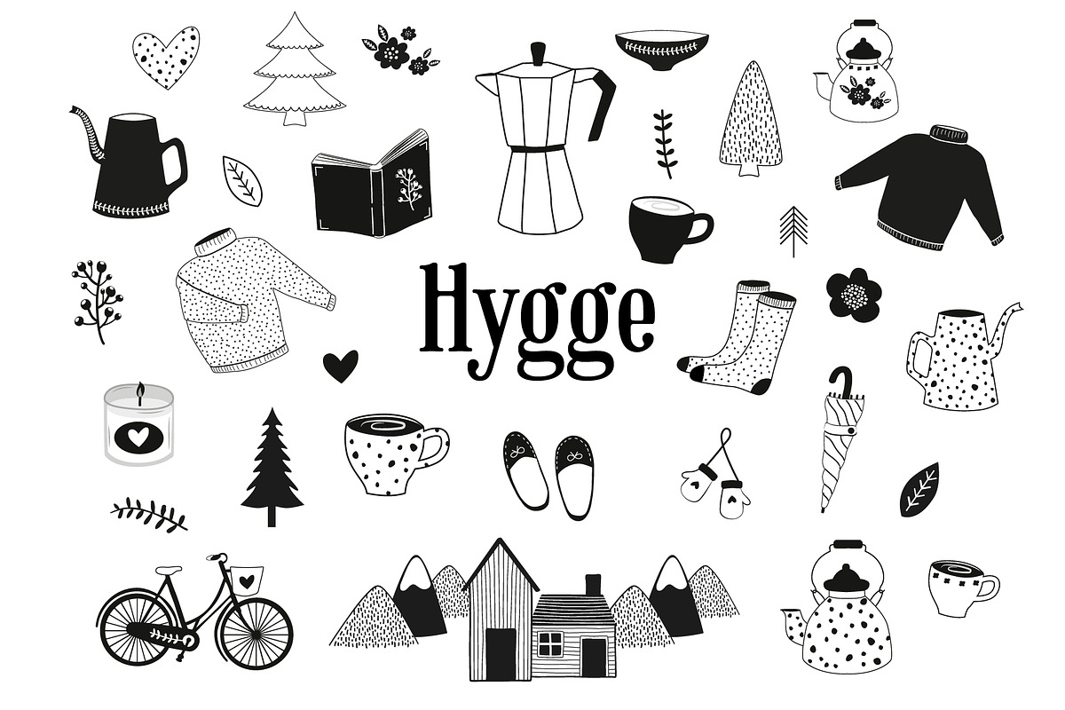 Hygge Black and White Clipart, a Seasonal Illustration by Chus Moreno Studio (Photo 1 of 4)