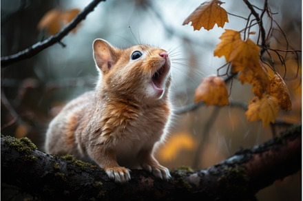 squirrel mid-sneeze on a tree branch