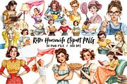 Retro Housewife Clipart PNG, an Illustration by Libby Wishes (Thumbnail 1 of 6)