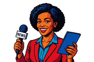 Smiling News Reporter Holding, a Person Illustration by AlexArt