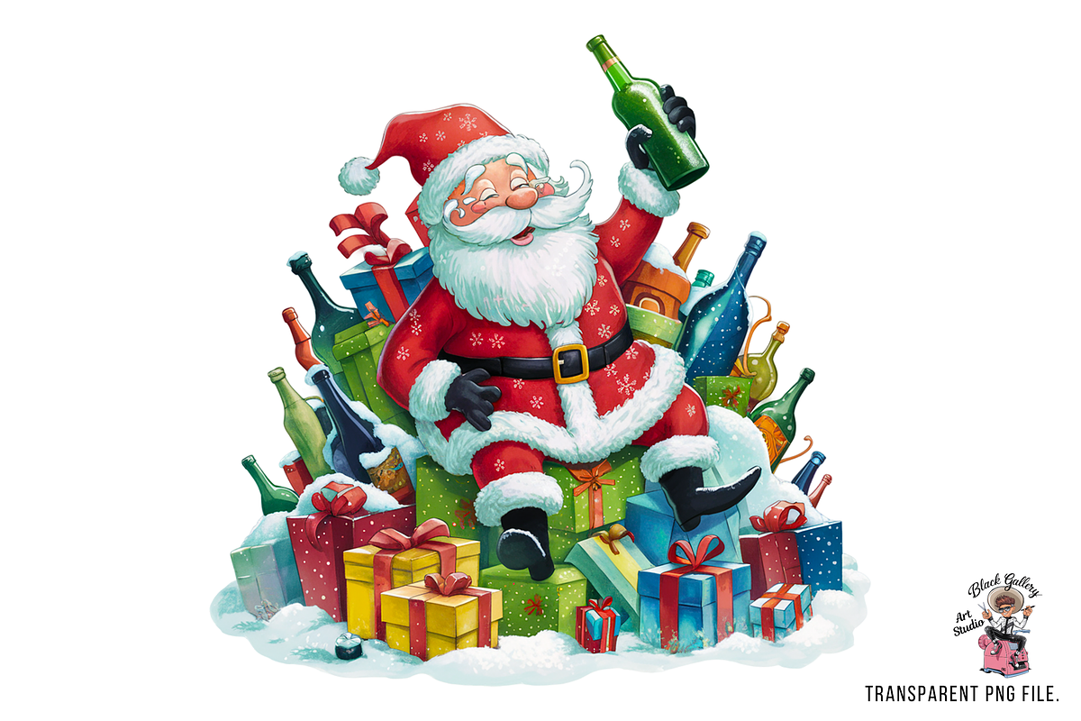 Funny Drunk Santa Clipart PNG, a Graphic by Clipart Bloom