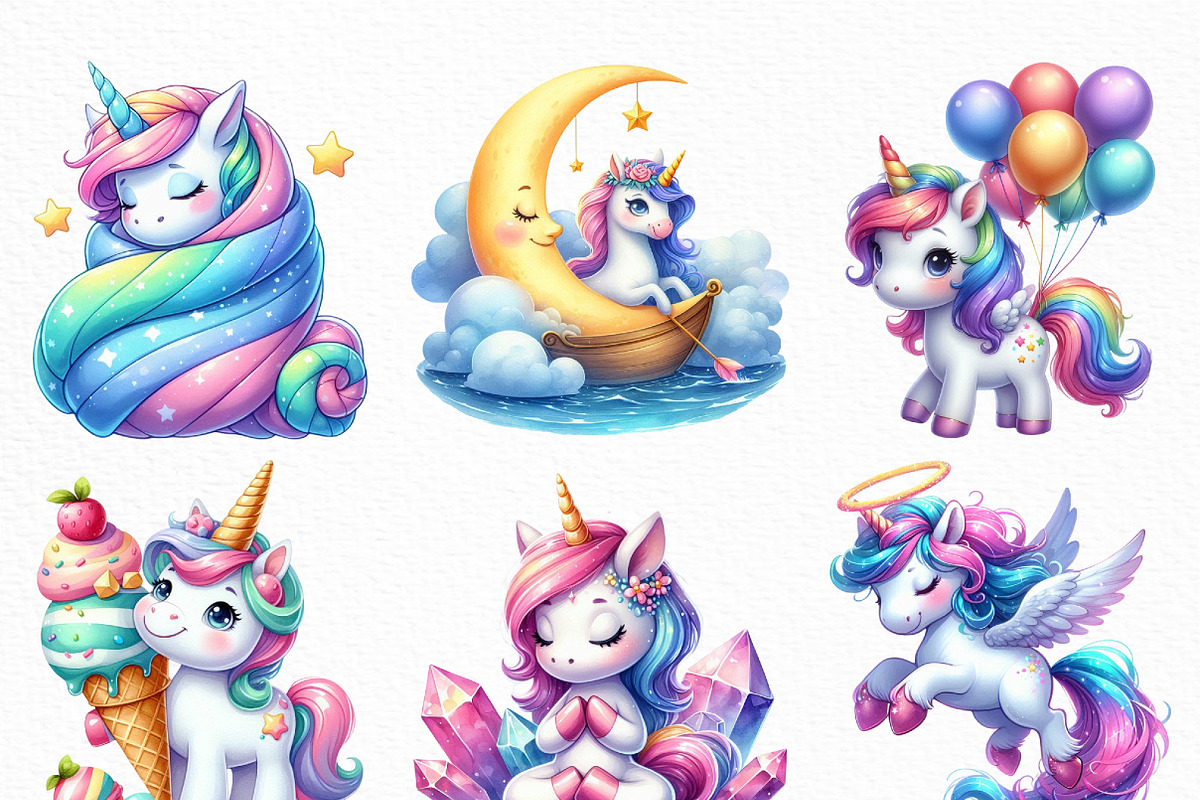 Cute Magical Unicorn Clipart, an Illustration by Craft Nest (Photo 4 of 6)