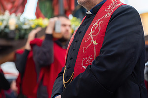 Catholic Priest Wearing Red Stole During Holy Week Procession, a Holiday Photo by Antonio Gravante Market