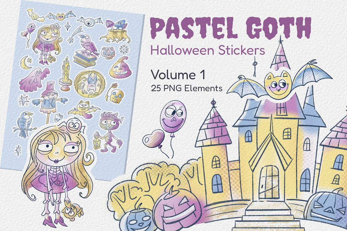 Pastel Goth Halloween Stickers Vol 1, an Object Graphic by ArtyCats (Photo 1 of 5)
