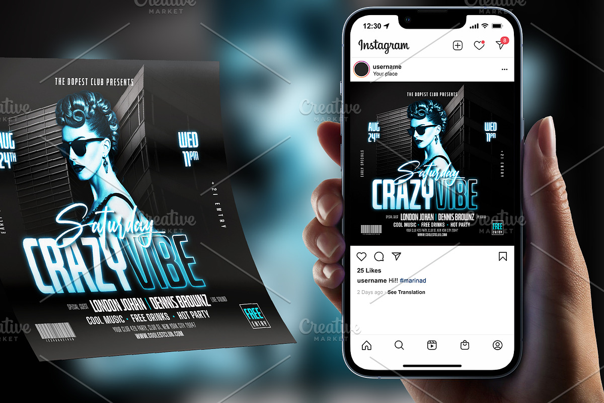 Saturday Crazy Vibe Night Club Flyer, a Flyer Template by Teetouch Graphics (Photo 2 of 3)