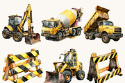 Watercolor Construction Vehicles, a Transportation Illustration by BusyDaydesign (Thumbnail 2 of 10)