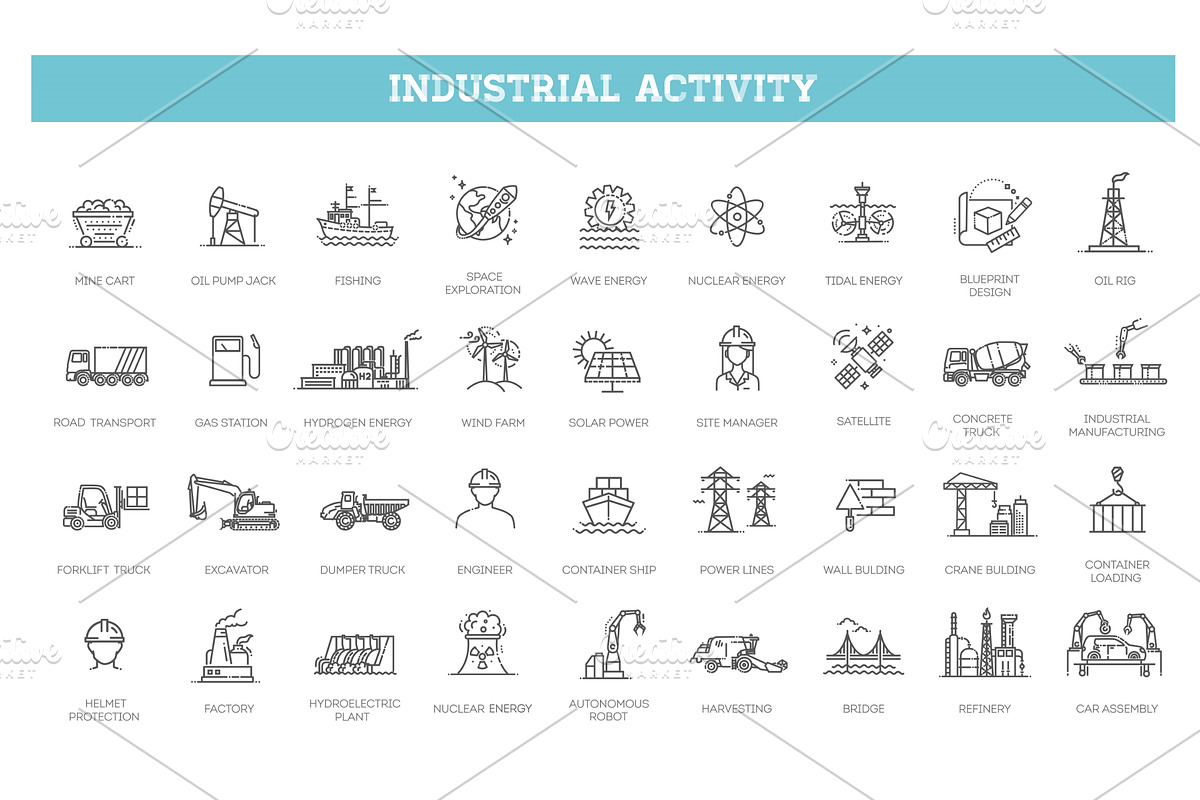 Industrial Activity icons Pack, an Outline Icon by Tettygreen (Photo 1 of 2)