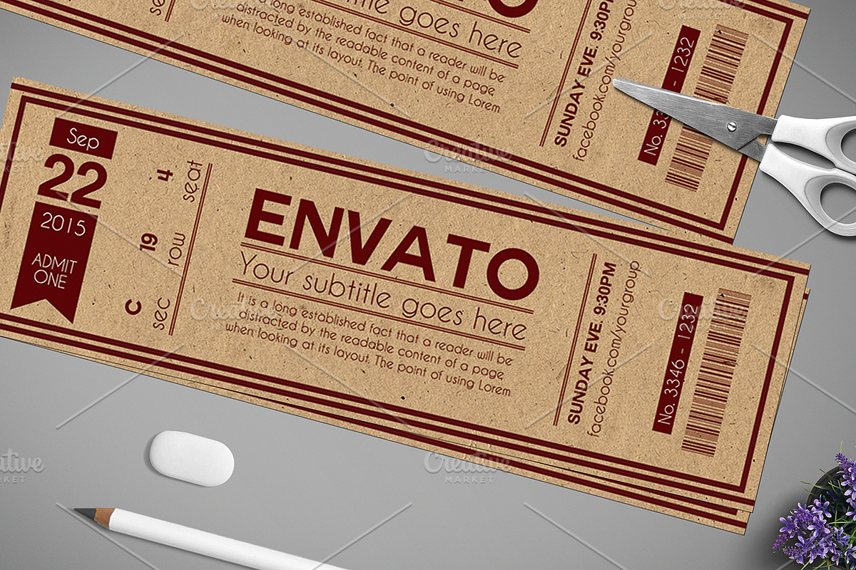 Multipurpose retro ticket 01, a Card Template by Tzochko (Photo 4 of 5)