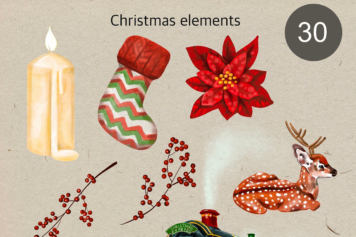 Christmas Toys Watercolor Clipart, a Decorative Illustration by NNclipart (Photo 4 of 5)