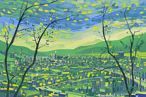 A greenish-grey city