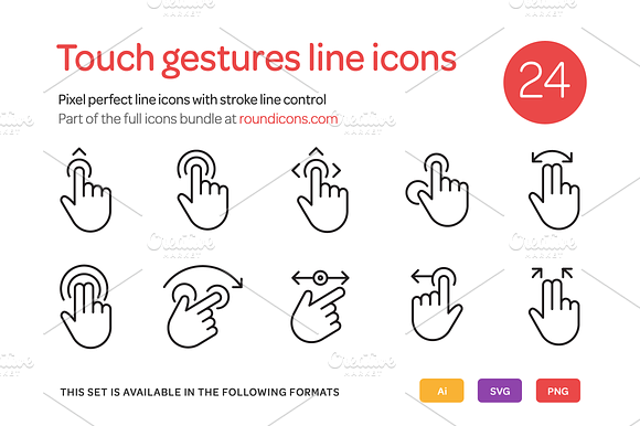 Touch Gestures Line Icons Set preview 5