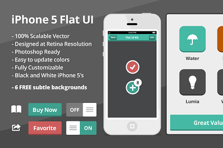 Flat iOS UI Kit with 2 flat iPhones