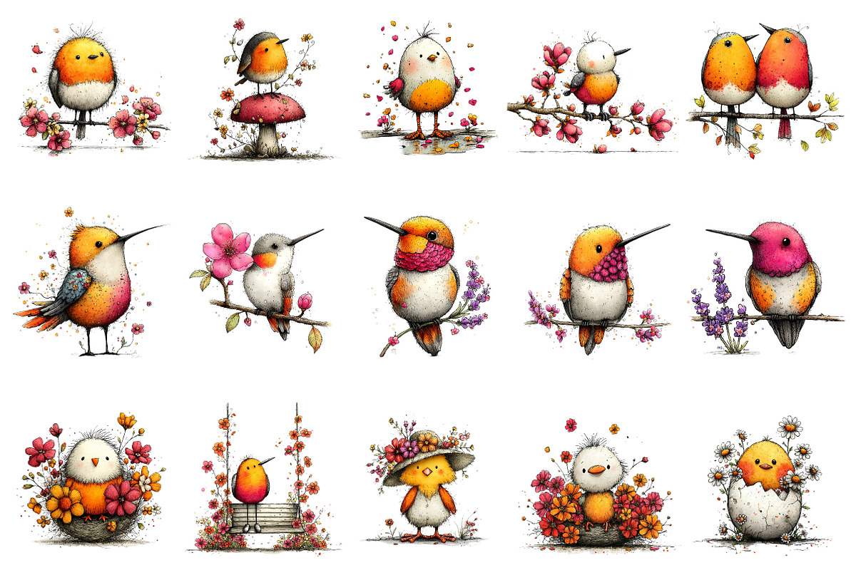 Whimsical Spring Birds Clipart, an Illustration by Dream Creation (Photo 3 of 5)