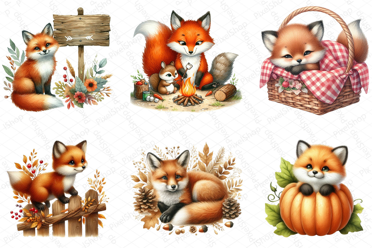 Watercolor Autumn Fox Clipart Bundle, an Illustration by DreamPrint404 (Photo 2 of 6)