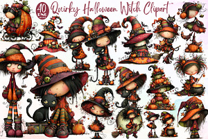 Quirky Halloween Witch Clipart Bundl, an Illustration by Sublimation Artist