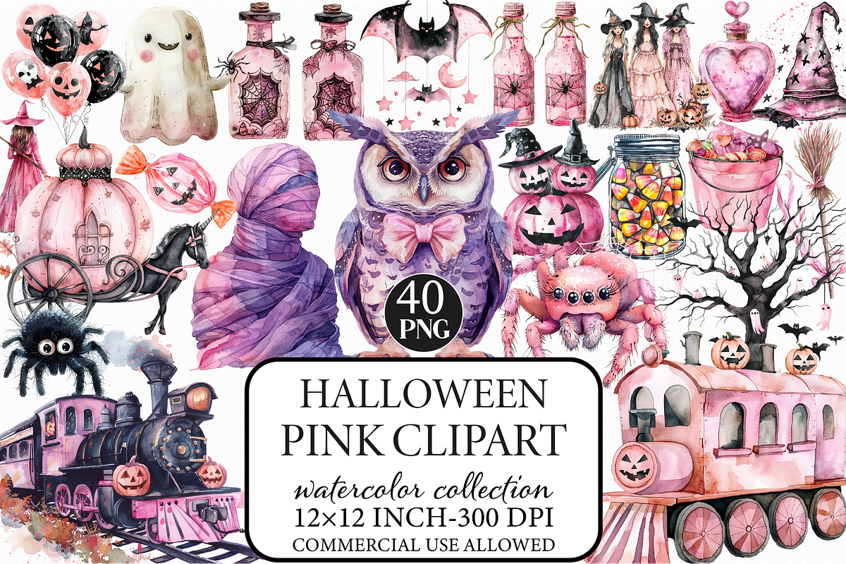 Pink Halloween Clipart, Halloween PN, an Illustration by Libby Wishes (Photo 1 of 7)