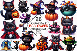 Cute Halloween Black Cats Clipart, an Animal Illustration by RobertsArt