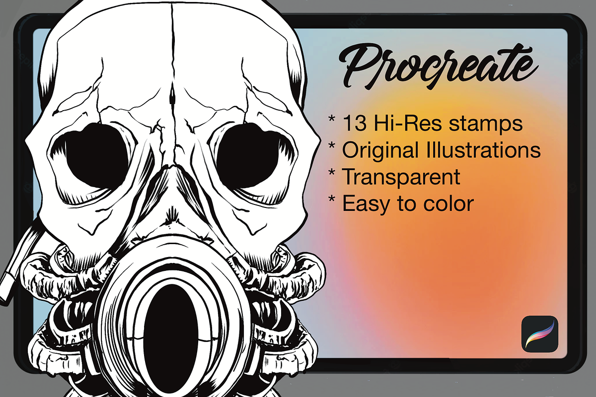 Gasmask stamps for Procreate, a Brush Add-On by Annex1 (Photo 2 of 3)