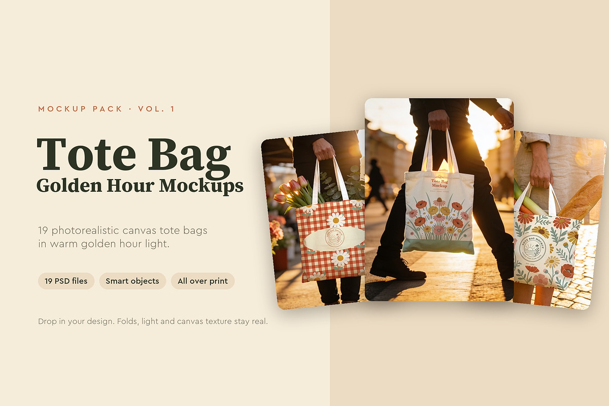 Tote Bag Golden Hour Mockups Vol. 1, a Merchandise Mockup by Motion-Box (Photo 1 of 4)